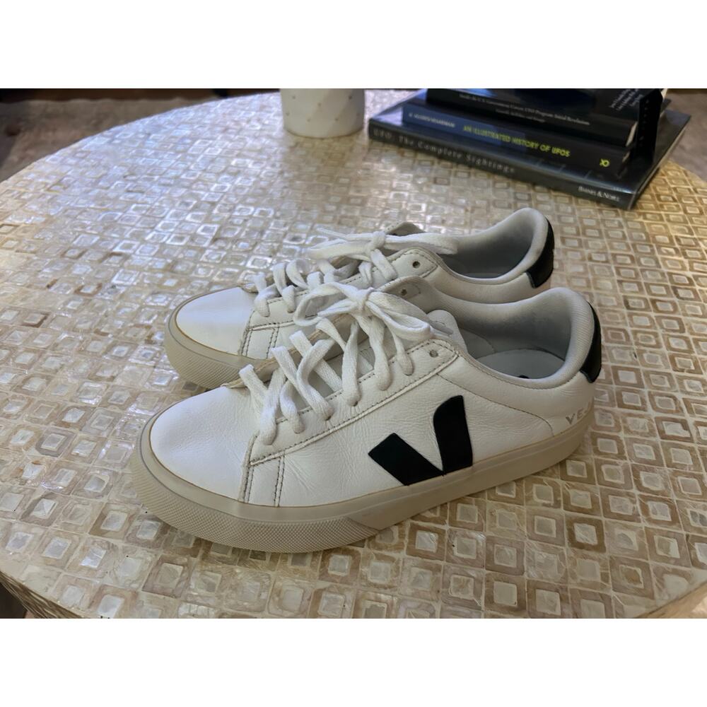 Veja Campo Leather Sneakers, White/Navy, Size 7 - Picture 6 of 15